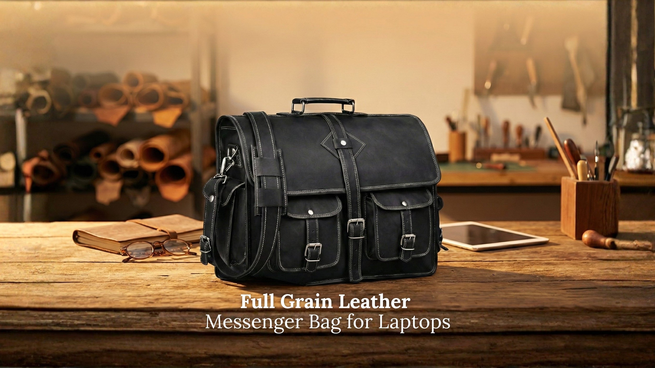 Full Grain Leather Messenger Bag for Laptops
