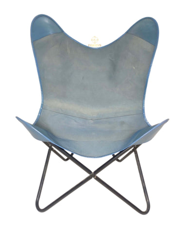 Rustic Blue Color Canvas & Leather Chair - Retro Butterfly Chair - Handmade Chair - foldable chair – bkf Chair – Canvas Leather Chair – arm chair – Lounge chair – Leather Butter fly Chair – Canvas Butter Fly Chair
