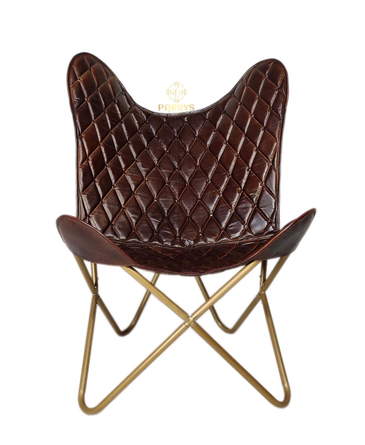 Handmade quilted leather butterfly chair — original Parrys product photo