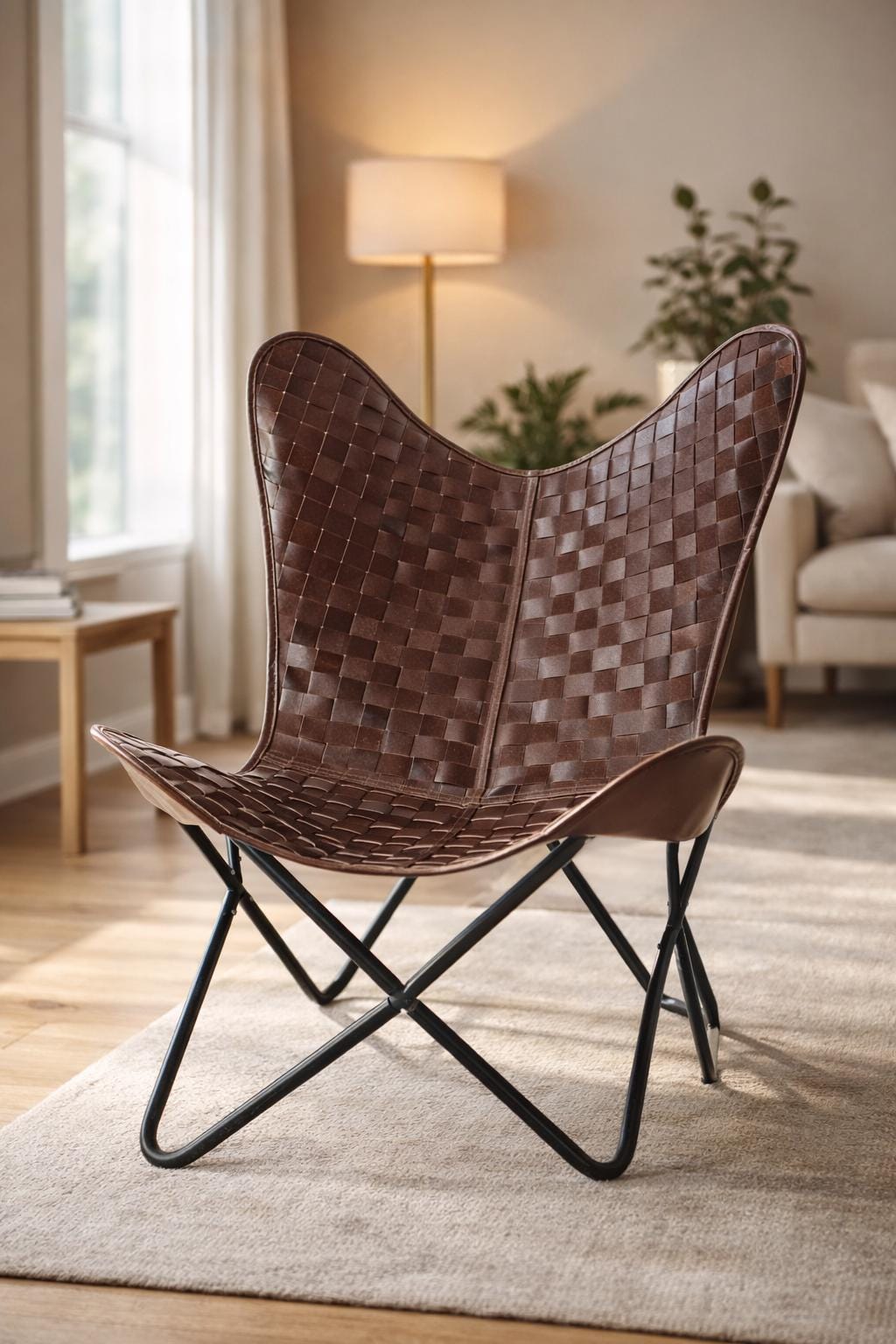 Handmade quilted leather butterfly chair — original Parrys product photo