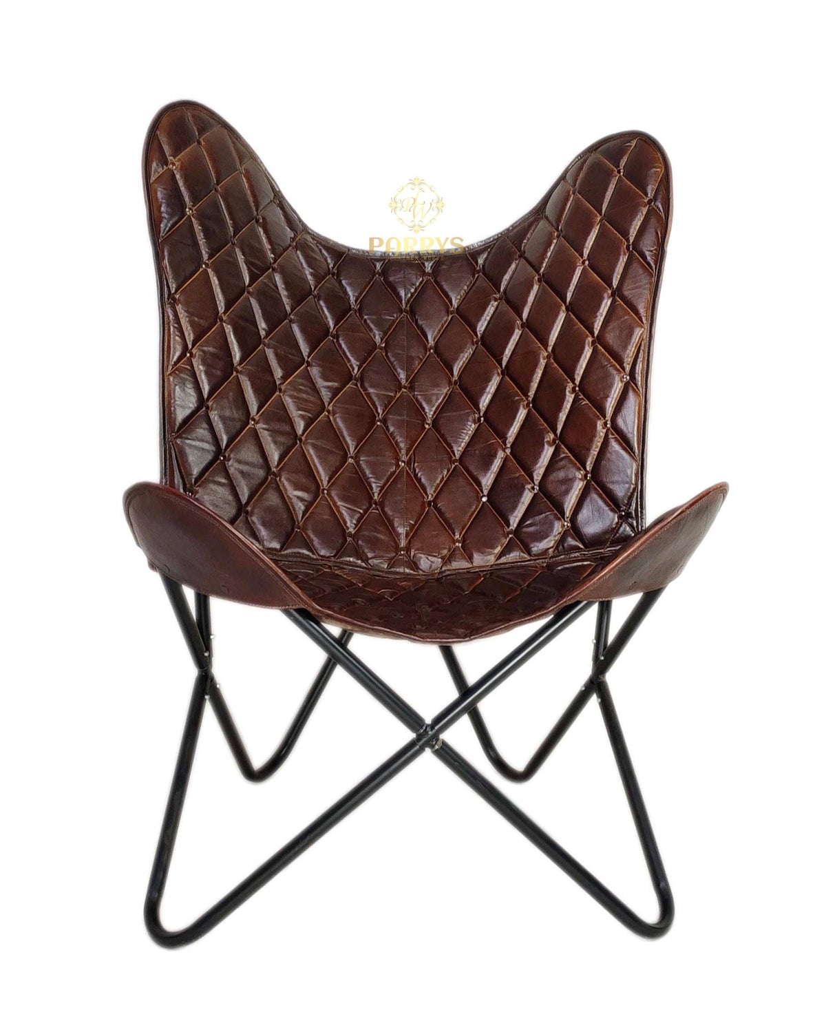 Handmade quilted leather butterfly chair — original Parrys product photo