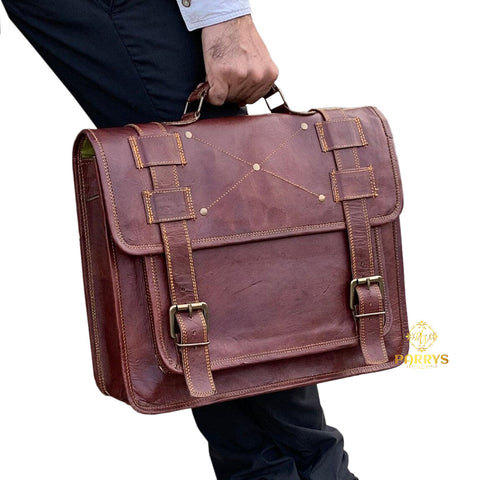 PARRYS LEATHER WORLD Laptop Messenger Bag, Unisex leather Office Briefcase Bag – Cross body Shoulder Bag – Brown Leather Convertible Backpack - Multi Compartment camping Bag. PL1-18