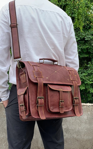 PARRYS LEATHER WORLD Laptop Messenger leather Bag for Men, Vintage Bag for Women, Brown Bag - Retro Style Office Bag - Office Briefcase - Messenger Bag Shoulder Satchel Bag - Backpack. PL1-23.1