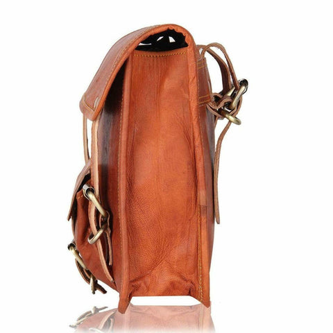 PARRYS LEATHER WORLD Motorcycle Vintage Goat Leather 2 Saddle Bags Panniers Multi Pocket Bag Handmade