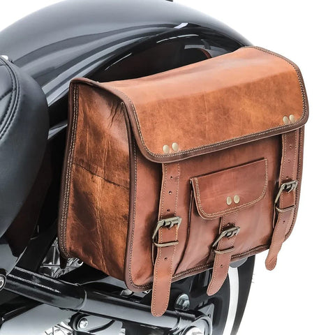 PARRYS LEATHER WORLD – Side Bag For Bike - Premium Brown Leather Saddle Bag – Leather Bike Bag – Bullet Bag – Royal Enfield Bag - Vintage Leather Bag, Panniers Bags – Retro Bike Riding Bag. PL1-55