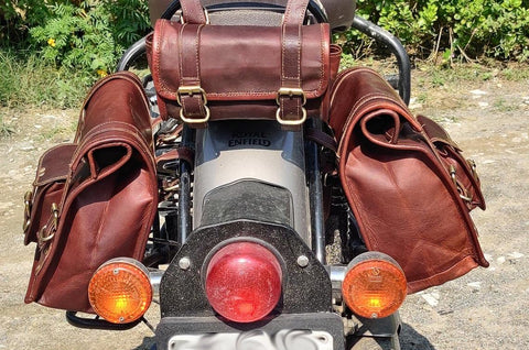 PARRYS LEATHER WORLD – Side Bag For Bike - Brown Leather Saddle bags – Panniers Bags Large Luggage 3 BAGS For Bike - Leather Bike Bag – Bullet Bag – Royal Enfield Bag, Vintage Brown Leather Bag PL1-44