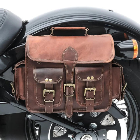 PARRYS LEATHER WORLD - Vintage Style Bike Side Bag With High Quality Metal Buckles & Nails, 1 Bike Bags - Brown Leather Saddle bags – Bike Side Bag – Leather Bike Bag – Bullet Bag PL1-39