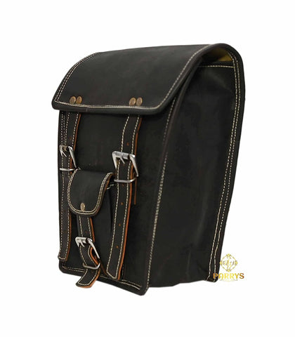 PARRYS LEATHER WORLD Black Leather Bike Saddle Bags, Vintage Leather Panniers Bags - 2 Postman Side Bag For Bike, PL1-11