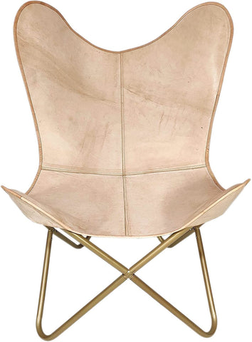 Leather Butterfly Chair | Leather Handmade Chair for Lounge Accent Outdoor and Indoor Home Décor | Relax Arm Chairs (Beige,Fold-able Stand)