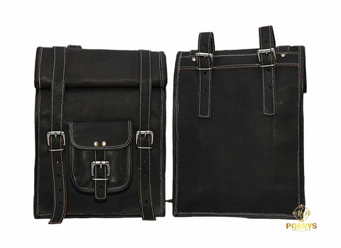 PARRYS LEATHER WORLD – Classic Designer Side Bag For Bike - Black Leather Saddle bags – Leather Bike Bag – Side Bag For 2 Wheeler - Vintage Leather Bag -Panniers Bags - 2 Postman BAGS For Bike. PL1-8