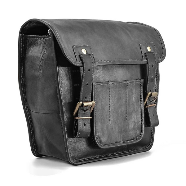 PARRYS Leather World – Classic Designer Side Bag for Bike - Vintage Leather Bag - 2 Panniers Bags - Black Leather Saddle Bags – Leather Bike Bag PL1-48