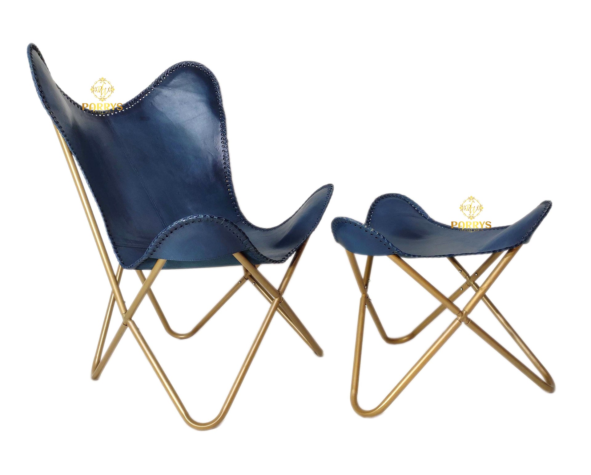 Ocean Blue Leather Chair Ottoman – Parrys Leather World