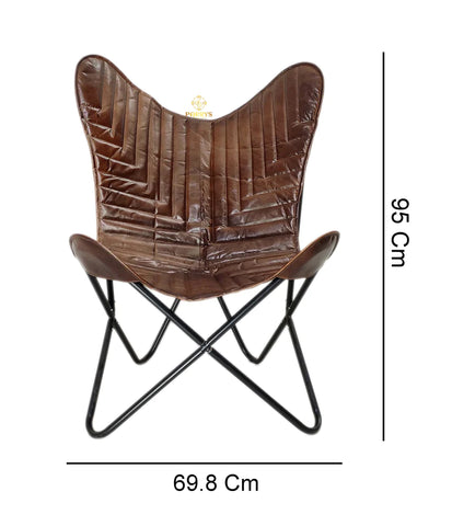 PARRYS LEATHER WORLD - Iron Frame Leather Butterfly Chair – Indoor/Outdoor Comfortable Arm Chair – Leisure Office Chair – Leather Living Room Relaxing Chair –Stitched Leather Chair