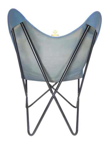 Rustic Blue Color Canvas & Leather Chair - Retro Butterfly Chair - Handmade Chair - foldable chair – bkf Chair – Canvas Leather Chair – arm chair – Lounge chair – Leather Butter fly Chair – Canvas Butter Fly Chair