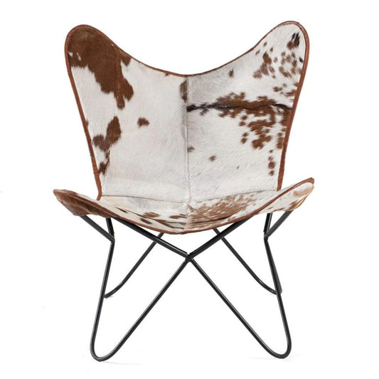 Vintage Leather Butterfly Hairon Chair | Leather Handmade Chair for Lounge Accent Outdoor and Indoor Home Décor, Relax Arm Chairs (Fold-able Stand)