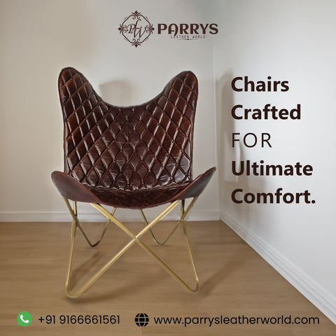 PARRYS LEATHER WORLD - Living Room Relaxing Leather Furniture Chair – Beautiful Texture Design Stitched Leather Chair – Indoor/Outdoor Comfortable Arm Chair – Lounge Office Chair