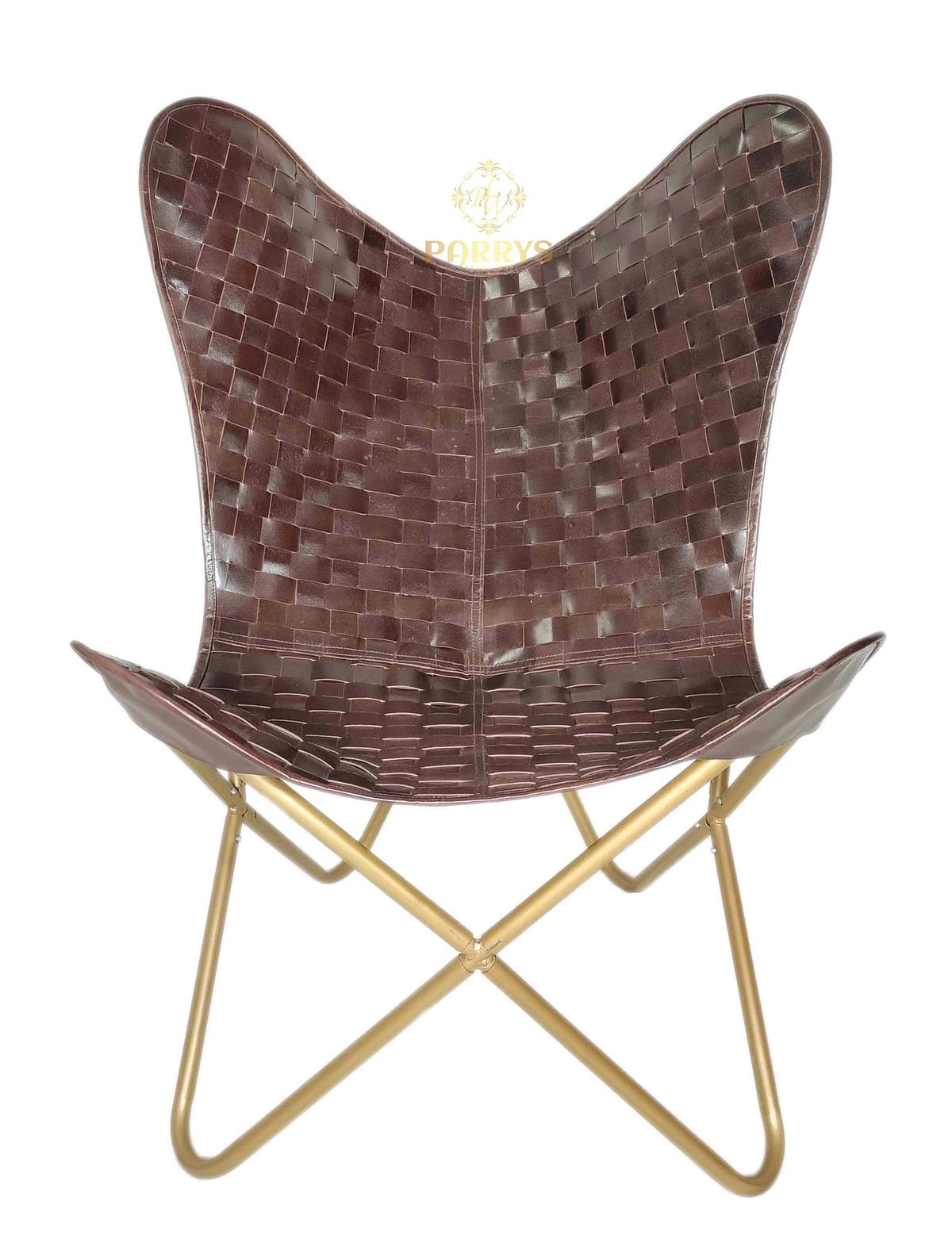 Handmade quilted leather butterfly chair — original Parrys product photo