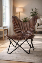 Handmade quilted leather butterfly chair — original Parrys product photo