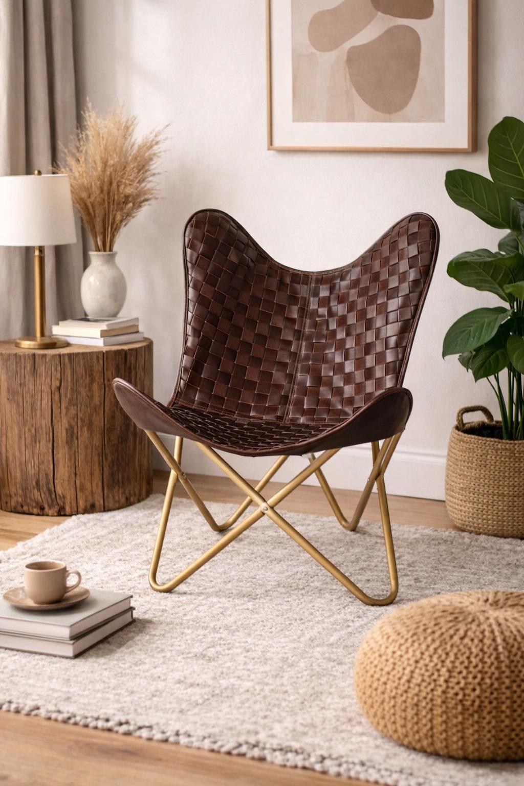 Handmade quilted leather butterfly chair — original Parrys product photo