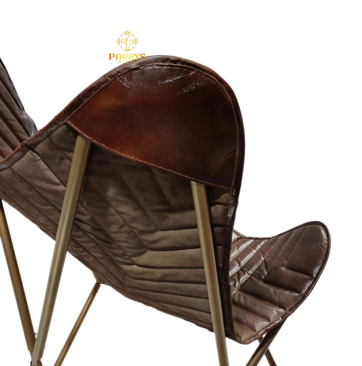 Handmade quilted leather butterfly chair — original Parrys product photo