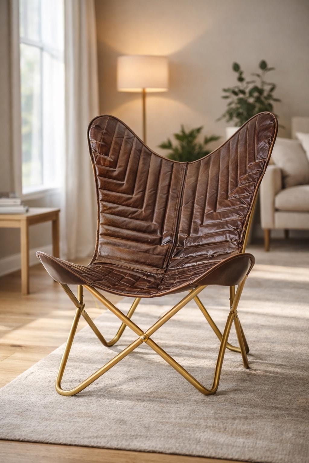 Handmade quilted leather butterfly chair — original Parrys product photo