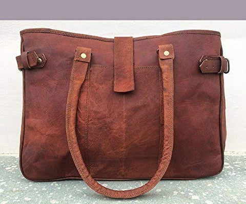 Parrys Leather World Handmade Rustic Brown Genuine Vintage Leather Tote Handbag Purse Women Bag