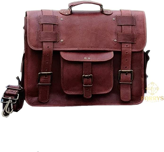 PARRYS LEATHER WORLD 18 inch Laptop Messenger Bag, Unisex leather Office Briefcase Bag – Cross body Shoulder Bag – Brown Leather Convertible Backpack - Multi Compartment camping Bag. PL1-18
