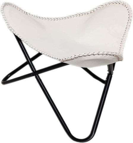 Parrys Leather World Leather Butterfly Chair Folding Footstool | Outdoor Lounge Accent Camping Walking Hunting Hiking Fishing Travel Stool(White)