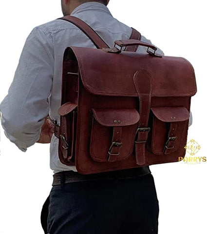 PARRYS LEATHER WORLD Laptop Messenger leather Bag for Men, Vintage Bag for Women, Brown Bag - Retro Style Office Bag - Office Briefcase - Messenger Bag Shoulder Satchel Bag - Backpack. PL1-23