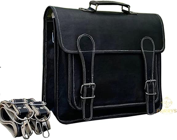 PARRYS LEATHER WORLD Black Briefcase Leather Bag, Distressed Leather 16 Inch Laptop Bag – Office Shoulder Bag, Document Holder Back Pack, Cross Body Bag. PL1-27