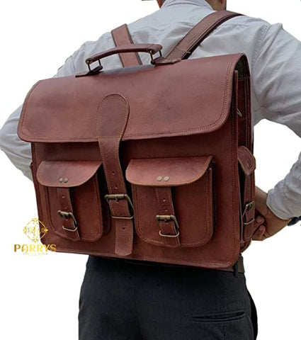 PARRYS LEATHER WORLD Leather Laptop Bag – Multi Compartment hiking back pack – Men’s cross body shoulder bag - Convertible Backpack – Sling Bag – Satchel. PL1-24