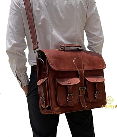 PARRYS LEATHER WORLD Laptop Messenger leather Bag for Men, Vintage Bag for Women, Brown Bag - Retro Style Office Bag - Office Briefcase - Messenger Bag Shoulder Satchel Bag - Backpack. PL1-23