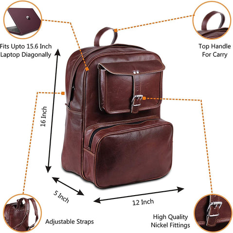 Leather Backpack for Men, Handmade Leather Laptop Backpack Shoulder Rucksack for Travel School Messenger Bag For Unisex