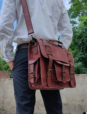 PARRYS LEATHER WORLD Laptop Messenger leather Bag for Men, Vintage Bag for Women, Brown Bag - Retro Style Office Bag - Office Briefcase - Messenger Bag Shoulder Satchel Bag - Backpack. PL1-23.1
