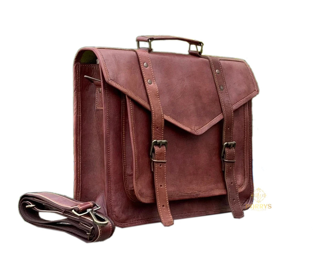 PARRYS LEATHER WORLD Laptop Briefcase Bag – Unisex leather Bag, Cross body Shoulder Bag – Convertible Backpack - Multi Compartment camping Bag – Hand Made Leather Hand Bag. PL1-22