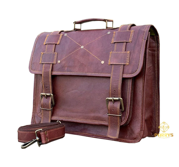 PARRYS LEATHER WORLD Laptop Messenger Bag, Unisex leather Office Briefcase Bag – Cross body Shoulder Bag – Brown Leather Convertible Backpack - Multi Compartment camping Bag. PL1-18