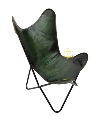 PARRYS LEATHER WORLD - Butterfly Chair - Indian Genuine Green Leather Butterfly Chair For Home And Office, Openable  Chair- Living Room Chair- Relaxing Chair