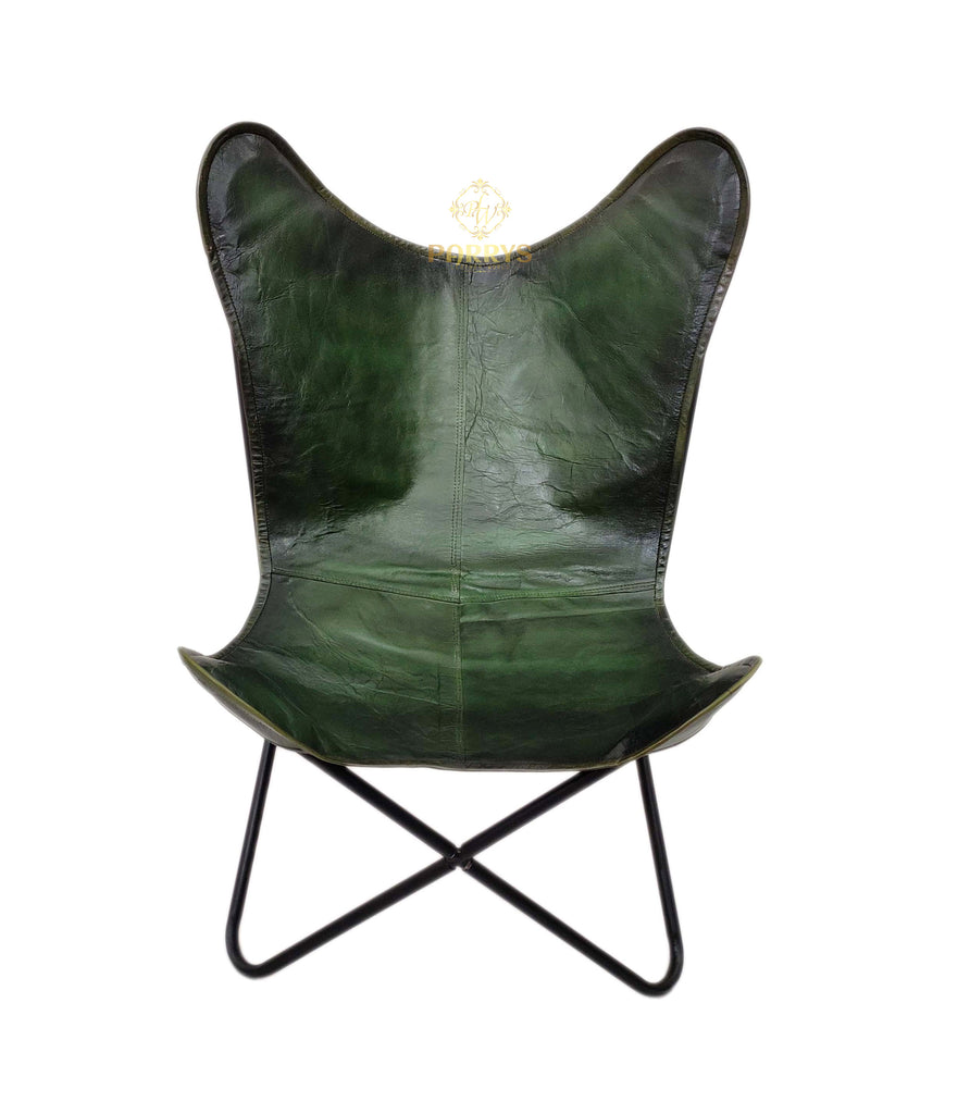 PARRYS LEATHER WORLD - Butterfly Chair - Indian Genuine Green Leather Butterfly Chair For Home And Office, Openable  Chair- Living Room Chair- Relaxing Chair