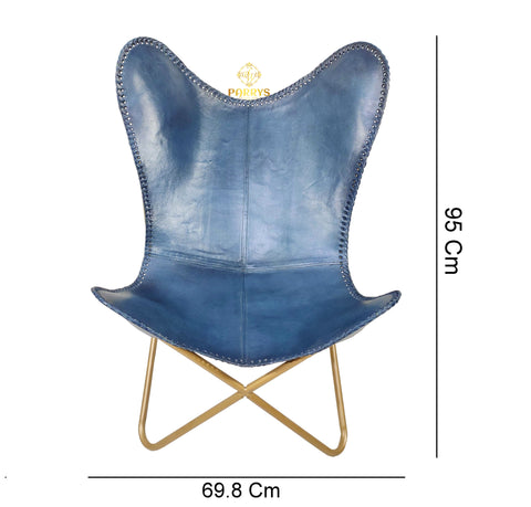 PARRYS LEATHER WORLD - Blue Leather Openable Chair – Handmade Leather Comfortable Office Chair – Living Room Relaxing Chair – Iron Frame Lounge Chair – Indoor/Outdoor Leisure Chair