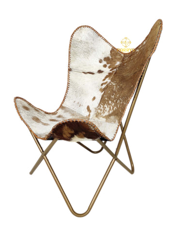 PARRYS LEATHER WORLD - Leather Indoor/Outdoor Relaxing Furniture Chair – Home & Living Room Decoration Goat Hair Chair – Handmade Leather Butterfly Chair With Iron Openable Stand