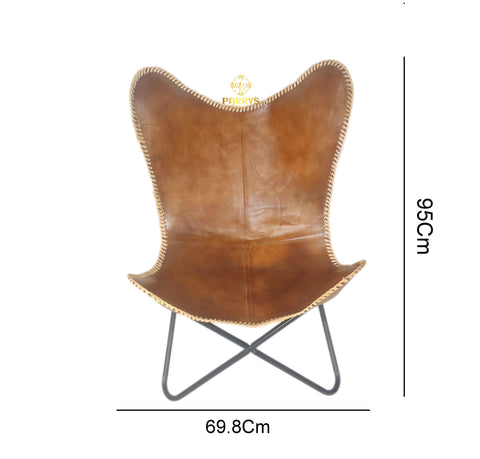 PARRYS LEATHER WORLD - Brown Leather Furniture Chair – Iron Leg Leather Butterfly Chair – Living Room Relaxing Chair - Indoor/Outdoor Comfortable Arm Chair