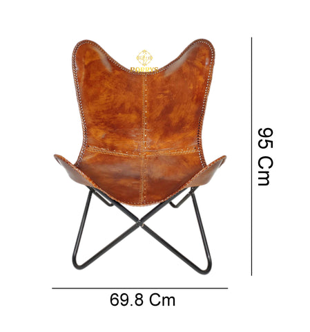 PARRYS LEATHER WORLD - Brown Leather Furniture Chair – Iron Leg Leather Butterfly Chair – Living Room Relaxing Chair - Indoor/Outdoor Comfortable Arm Chair – Home & Office Lounge Chair