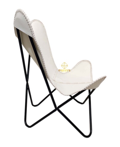 PARRYS LEATHER WORLD - White Leather Butterfly Chair For Office And Home –Handmade  Relaxing Chair - Goat Leather Living Room Chair