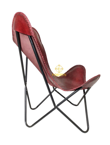 PARRYS LEATHER WORLD - Butterfly Chair - Indian Genuine Leather Office Comfortable Chair With Iron Openable Stand - Living Room Chair Handmade Leather Butterfly Chair For Home And Cafe - Arm Chair