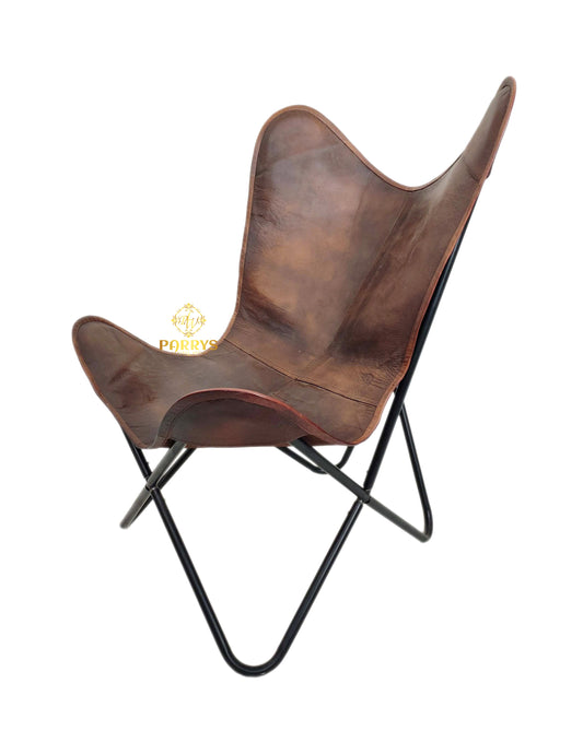 PARRYS LEATHER WORLD - Butterfly Chair - Indian Handmade Brown Leather Butterfly Chair For Home And Office Iron Stand Leather Office Chair – Comfortable Chair