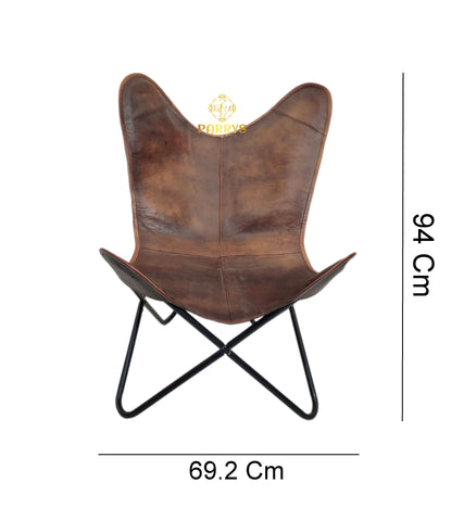 PARRYS LEATHER WORLD - Butterfly Chair - Indian Handmade Brown Leather Butterfly Chair For Home And Office Iron Stand Leather Office Chair – Comfortable Chair