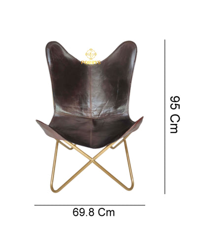 PARRYS LEATHER WORLD - Butterfly Chair - Beautiful Handmade Leather Butterfly Chair With Iron Stand - Home Decor Comfortable Chair – Dark Brown Color Leather Relaxing Chair, Office Chair