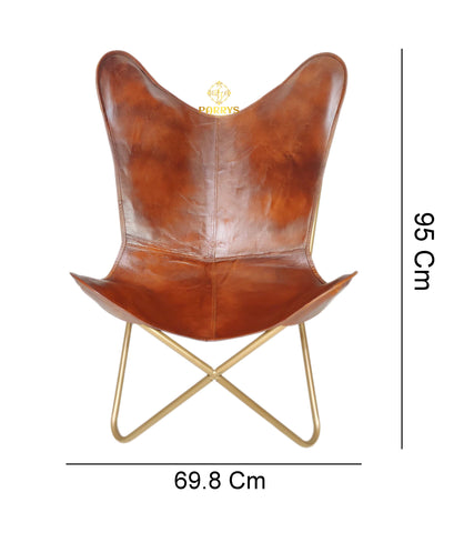 PARRYS LEATHER WORLD - Butterfly Chair - Brown Leather Living Room Chair – Iron Stand Leather Butterfly Chair – Indoor / Outdoor Comfortable Arm Chair – Handmade Leather Relaxing Chair
