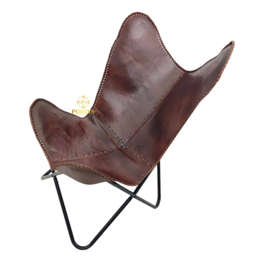 PARRYS LEATHER WORLD - Butterfly Chair - Genuine Leather Butterfly Chair For Home And Office Indian Handmade Iron Frame Leather Office Chair –Living Room Chair