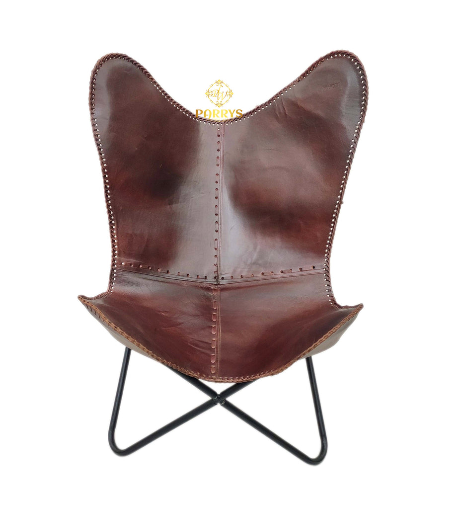 PARRYS LEATHER WORLD - Butterfly Chair - Genuine Leather Butterfly Chair For Home And Office Indian Handmade Iron Frame Leather Office Chair –Living Room Chair